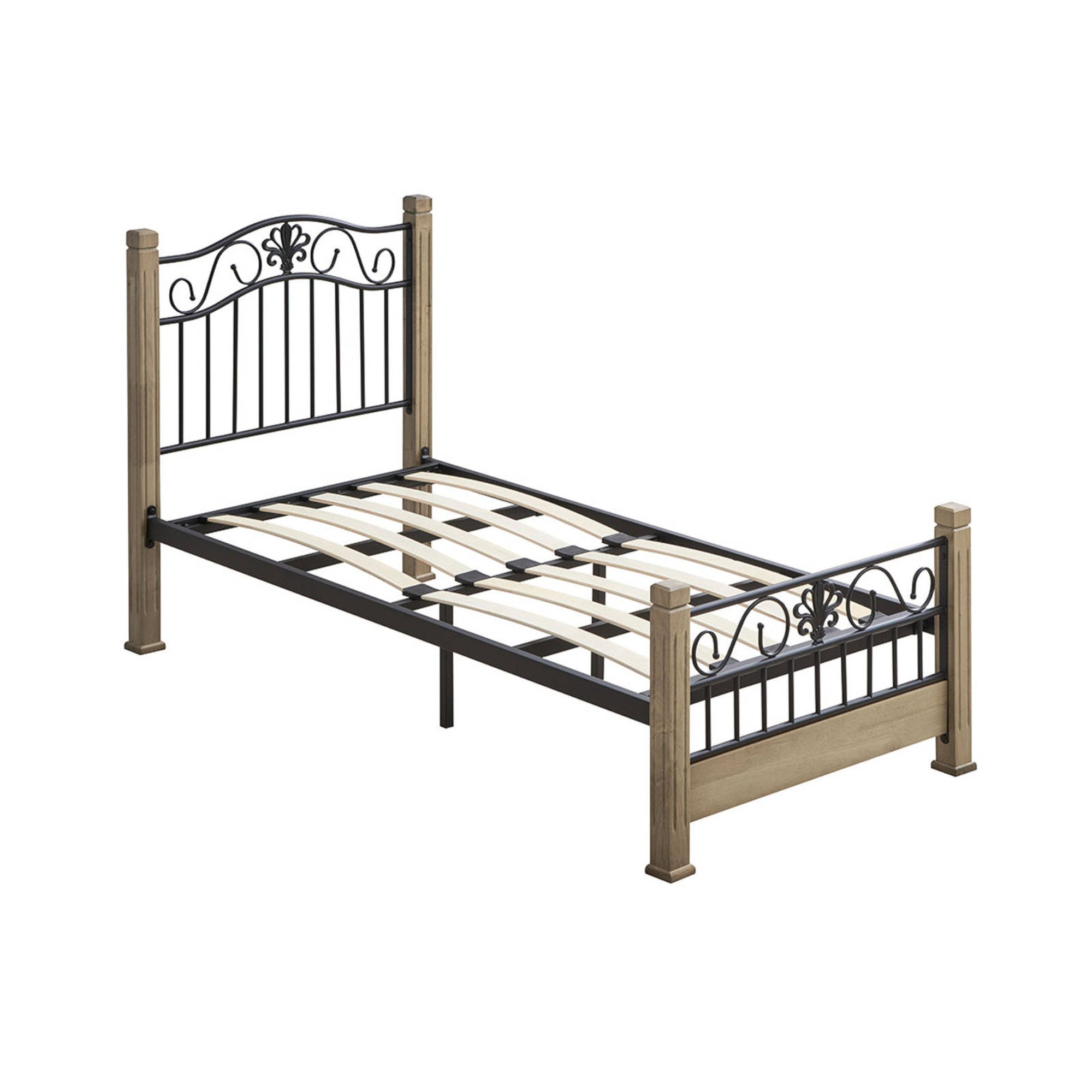 Christine Wood & Metal Bed Frame - Maple and Black