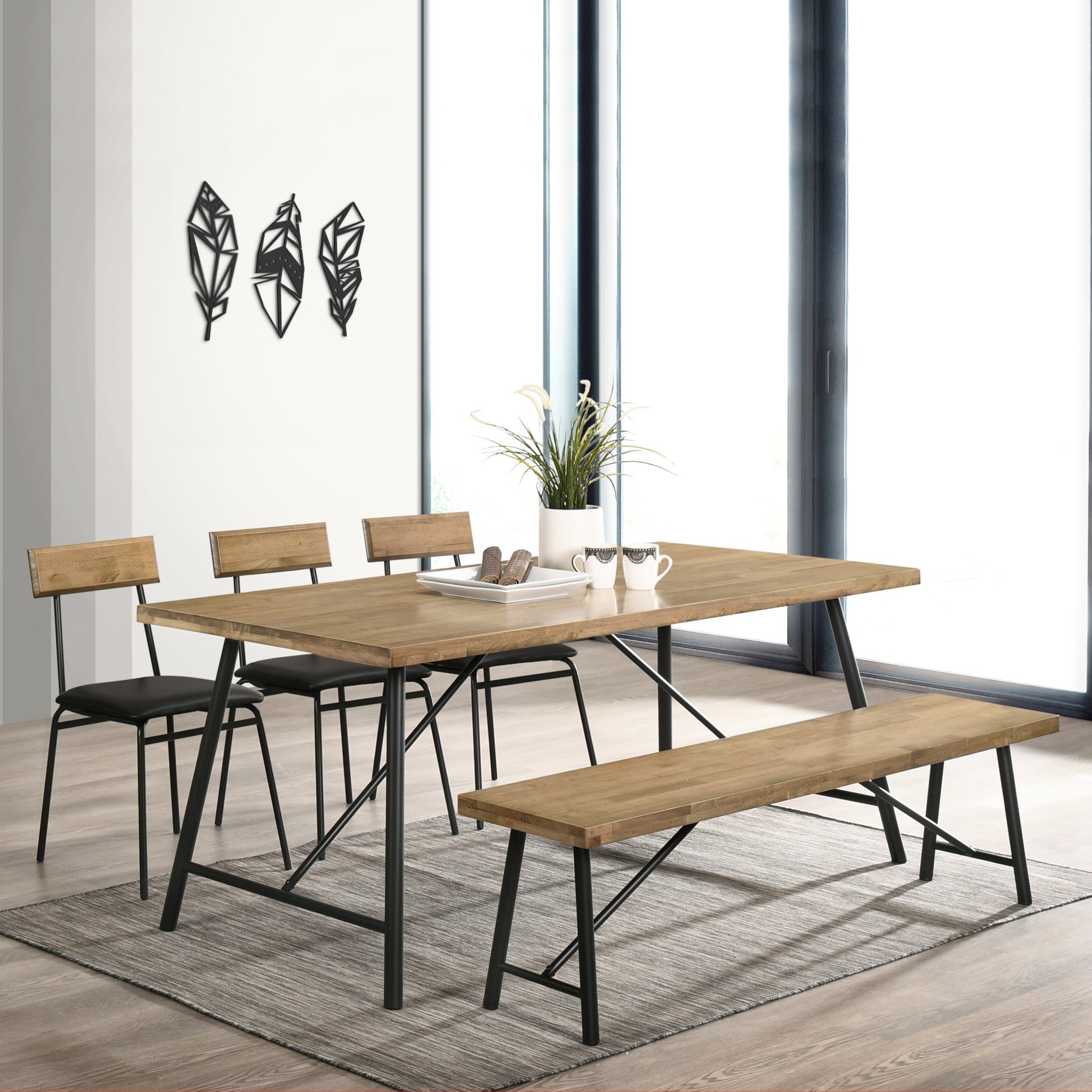 Dining table with online 3 chairs and bench